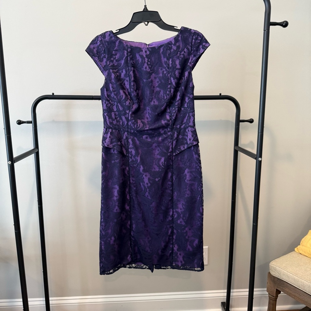 Adrianna Papell Purple Lace Midi Dress